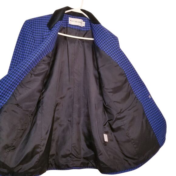 VTG-JH Collectibles Women's Blue/Black Houndstooth Long Sleeve Wool Blazer Sz 12 - Picture 3 of 12